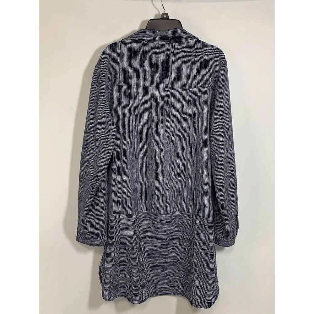 Papillon Women's Striped Lace-up Front Long Shirt Navy Size Large - Picture 10 of 11
